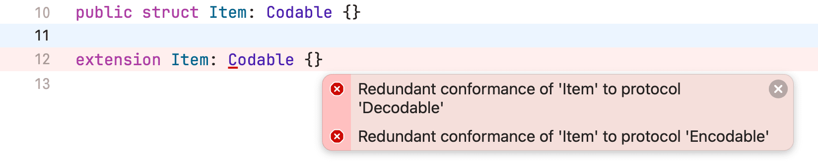 Error in Xcode for double protocol conformance in the same target