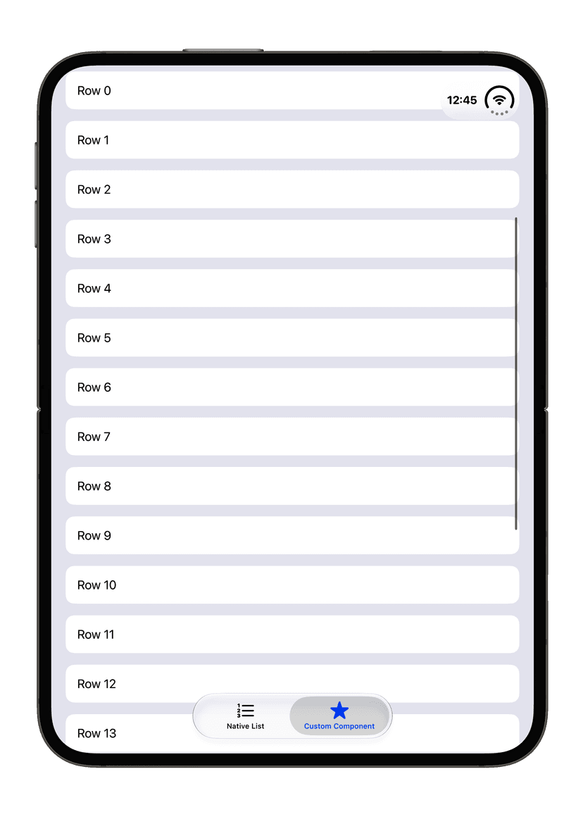 Custom ScrollView on iPhone Duo inset as a whole by the content margins, with its scroll indicator sitting inside the margin instead of at the screen edge