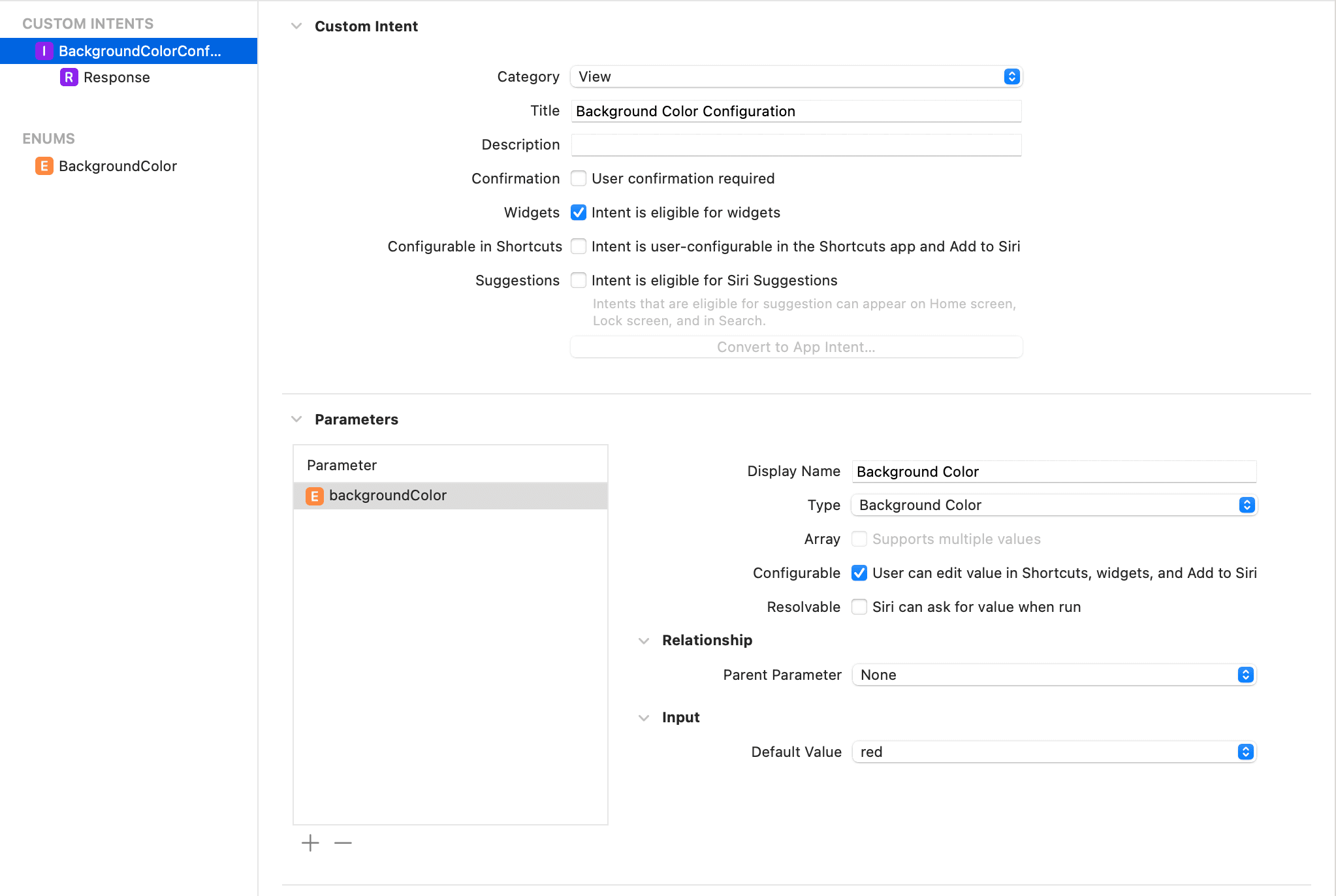 Background Color Intent Configuration