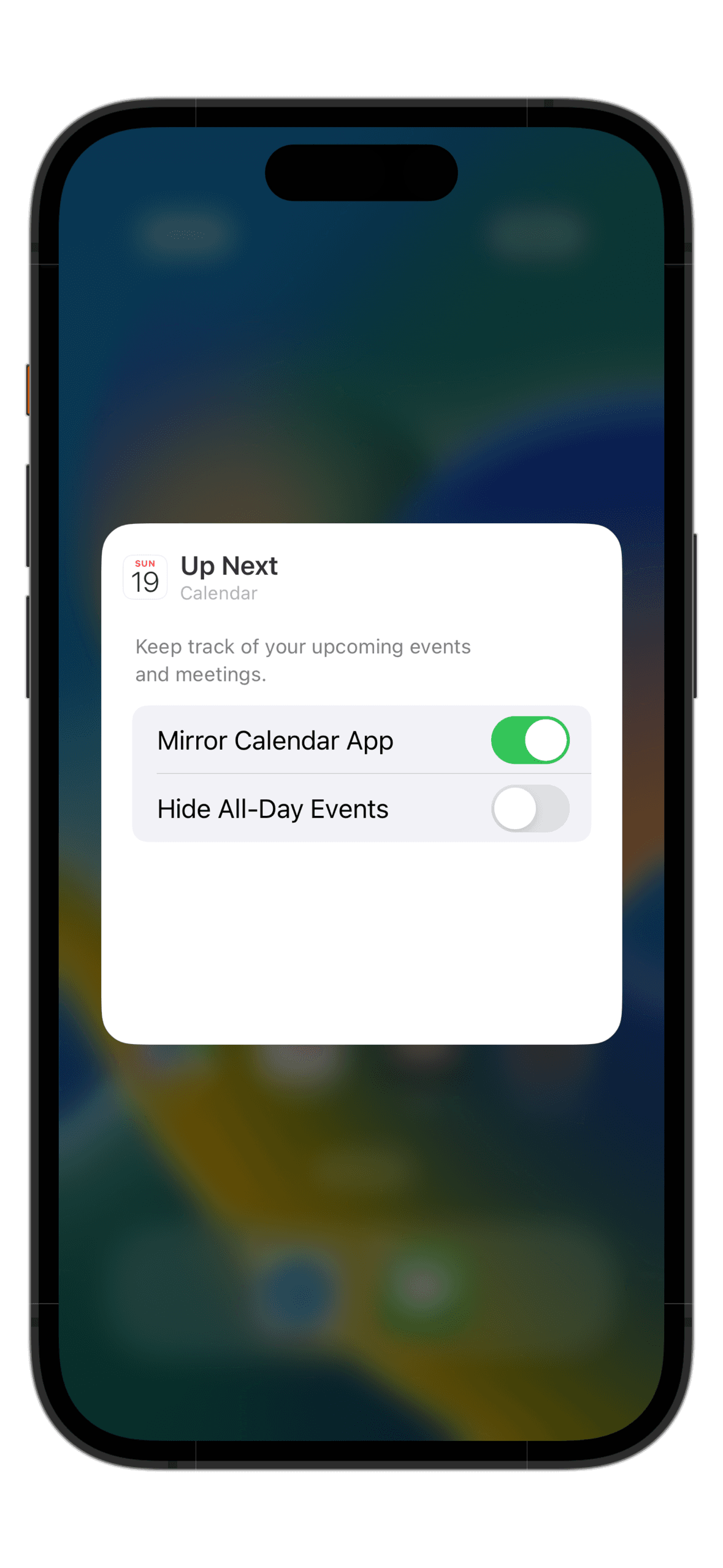 iOS Calendar Widget configuration