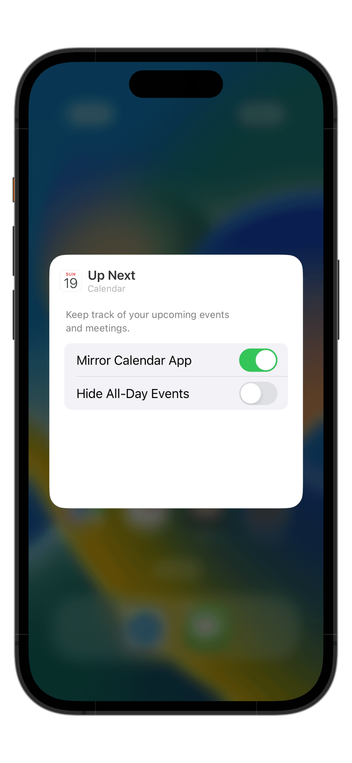 iOS Calendar Widget configuration 